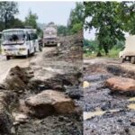 बारिश ने बढ़ाई सड़क की बदहाली, गड्ढों में भरा पानी; राहगीरों और भारी वाहनों की बढ़ी मुश्किल